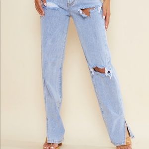 Never worn with tags petite split hem distressed jeans. $28